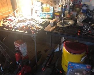 small amount of tools, leaf blower, hedge trimmer 