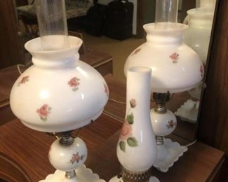 SOME OF MANY MILK GLASS LAMPS