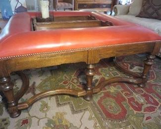Square Leather Ottoman Cocktail Table with inlayed Trays Lorts Furniture 48 D x 48 W x 22.5 H