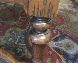 Very Unique! Square Leather Ottoman Cocktail Table with inlayed Trays and Nail Head Trim. (detail of Leg)