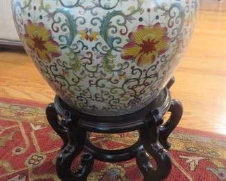 Large Chinese Porcelain Fishbowl with Stand
