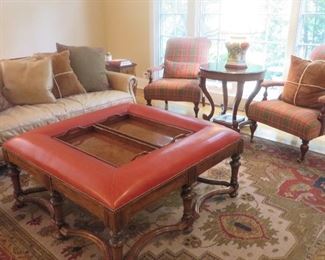 Square Leather Ottoman Cocktail Table with inlayed Trays Lorts Furniture 48 D x 48 W x 22.5 H