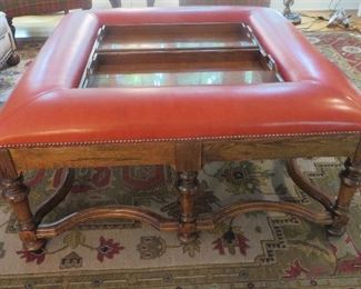 Square Leather Ottoman Cocktail Table with inlayed Trays Lorts Furniture 48 D x 48 W x 22.5 H