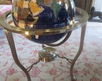 36" Tall Blue Lapis Gemstone World Globe with Tripod Stand