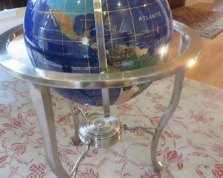 36" Tall Blue Lapis Gemstone World Globe with Tripod Stand