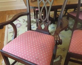 Henkel Harris Arm Chairs. (Detail) Carved crest rail and carved pierced interlaced back splat.