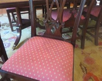 Henkel Harris Dining Chairs. (Detail) Carved crest rail and carved pierced interlaced back splat.
