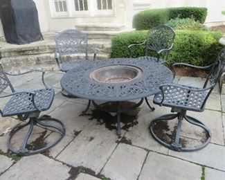 5PCs Aluminum Fire Pit Patio Seating Table & Chairs