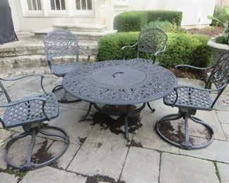 5PCs Aluminum Fire Pit Patio Seating Table & Chairs