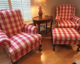 Chippendale Wing Back Chair
Large Red Check Custom Upholstery
Chippendale Ottoman
