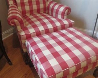 Chippendale Wing Back Chair
Chippendale Ottoman
Large Red Check Custom Upholstery