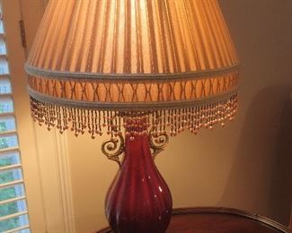 Burgundy Porcelain Table Lamp
with Fancy Beaded Shade
