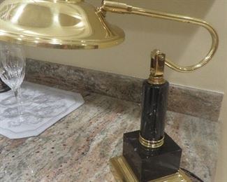 Brass Saucer Shade Desk Lamp on Marble Base