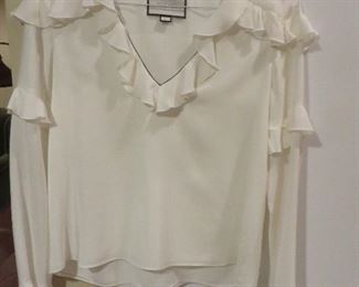 Alexis Alvinna Deep-V Blouse with Ruffled Trim