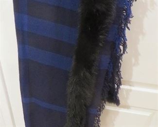 Fur Trimmed Wool Cashmere Check Scarf Wrap
Burberry