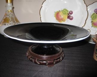 Steuben black glass compote early 20th c.