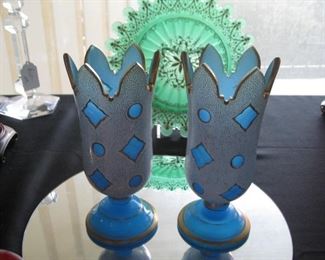 Pair of French blue opaline vases c. 1880's