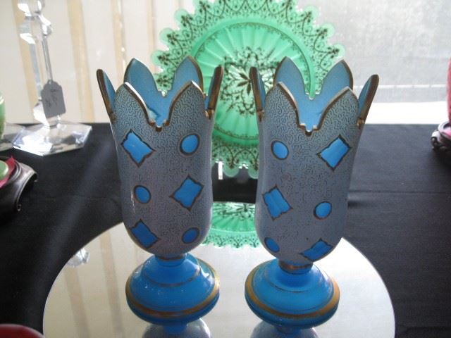 Pair of French blue opaline vases c. 1880's