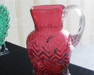 Cranberry pitcher hand painted