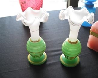 Pair of French green and white vases 1890's