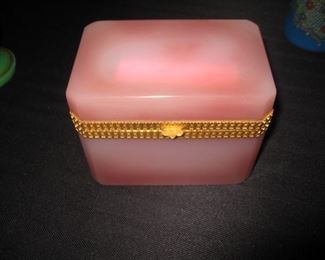 Pink glass cigarette box