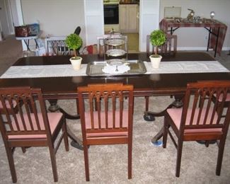 Double pedestal mahogany dining table