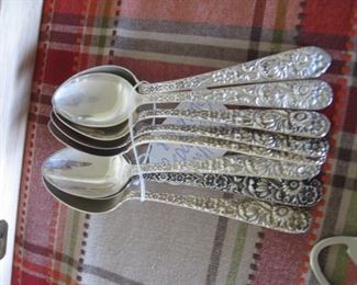 8 sterling repousse spoons