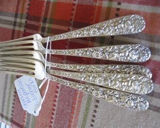 5 sterling repousse dinner forks