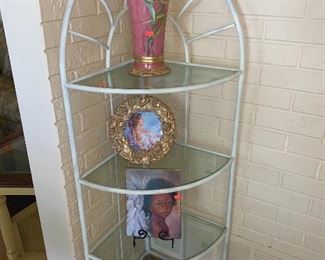Metal stand and hand painted porcelain