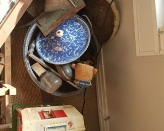 Antique punch tin and enamelware