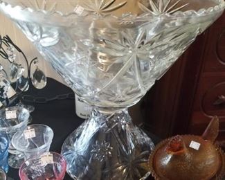 Early American prescut punch bowl on stand