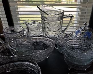 Very large collection of rare early American pattern glass bird and strawberry table pieces