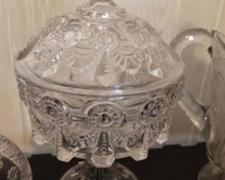 Early American pattern glass Alabama covered compote