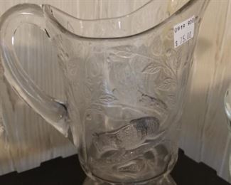 Early American pattern glass squirrel water pitcher