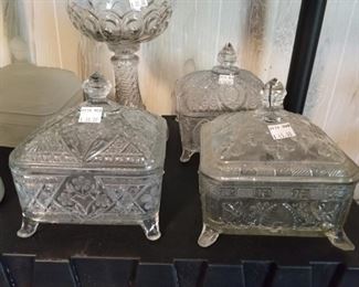 Selection of many antique early American pattern glass honey