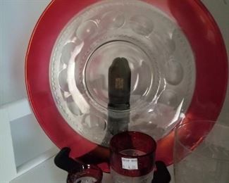 Large king's crown cranberry flashed charger