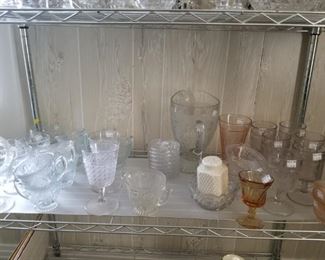 Assortment of Iris glass, pink depression glass, an early American pattern glass