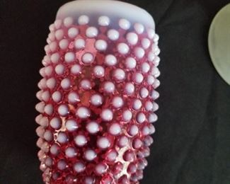 Pair of cranberry opalescent tumblers