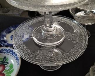 2 graduated size early American pattern glass cake plates