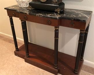 Italian Empire style mahogany breakfront console with Nero Portovo marble top