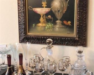 Nice collection of vintage glass, decanters and crystal