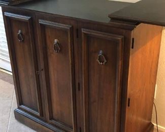 Mahogany finish server/bar cabinet with fold-out top