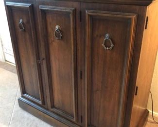 Mahogany finish server/bar cabinet with fold-out top