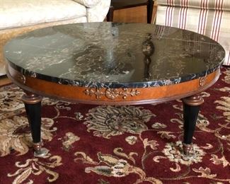 Italian Empire style mahogany coffee table with Nero Portovo marble top