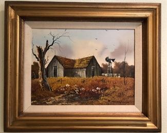 Everett Woodson (Missouri, 1933- ) oil on canvas rural landscape painting
