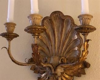 Pair of Italian baroque style giltwood wall sconces