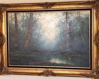 Oil on canvas depiction of a moonlit landscape, signed “DeWitte”