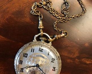 Illinois open-face pocket watch with engraved case and fob, circa 1920s