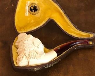 Vintage hand-carved meerschaum Bacchus smoking pipe by CAO