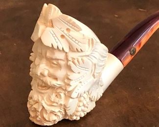 Vintage hand-carved meerschaum Bacchus smoking pipe by CAO